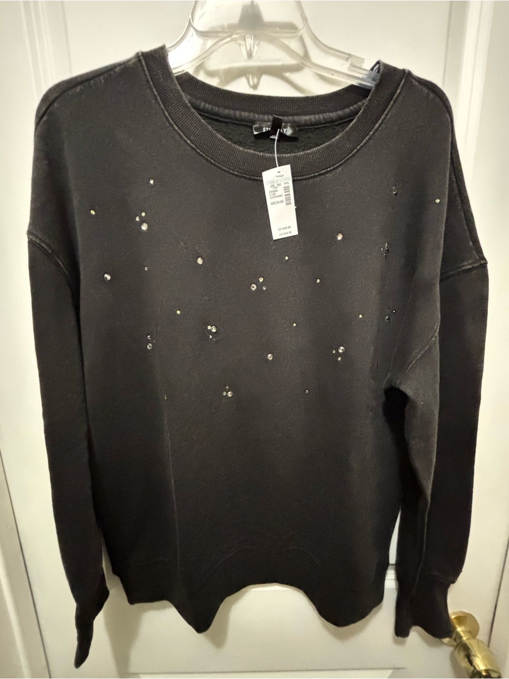 Studio Y Black Crewneck Sweatshirt with Scattered Stud Embellishments